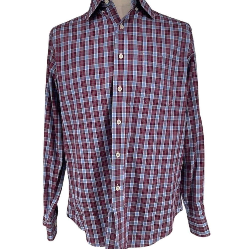 Oobe Men's L Plaid‎ Long Sleeve Button-Up Shirt Red Blue